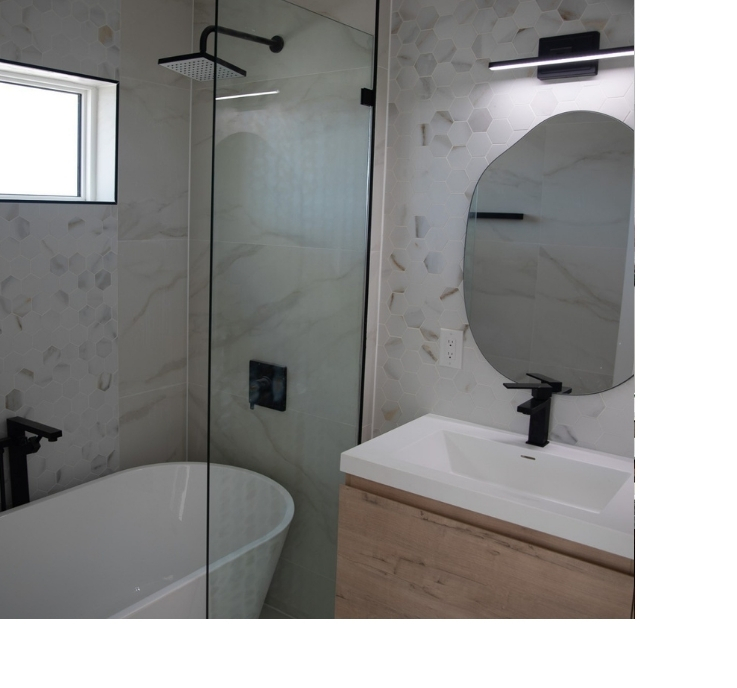 Luxury walk-in shower with marble tile - bathroom remodeling Jacksonville FL