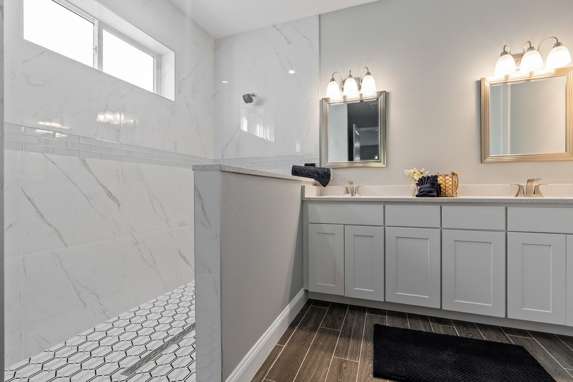 Custom tile detail in finished bathroom